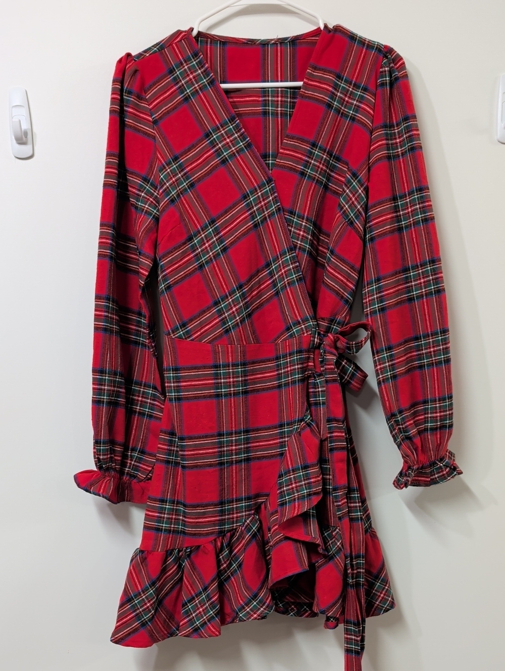 Red & Green Plaid Flannel True Wrap Dress Size Medium